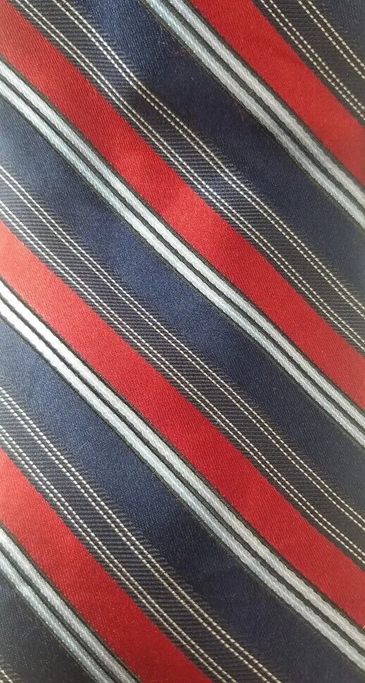 Stafford Men's Handmade Silk Tie Multi-Color Striped Red Blue White 58.5